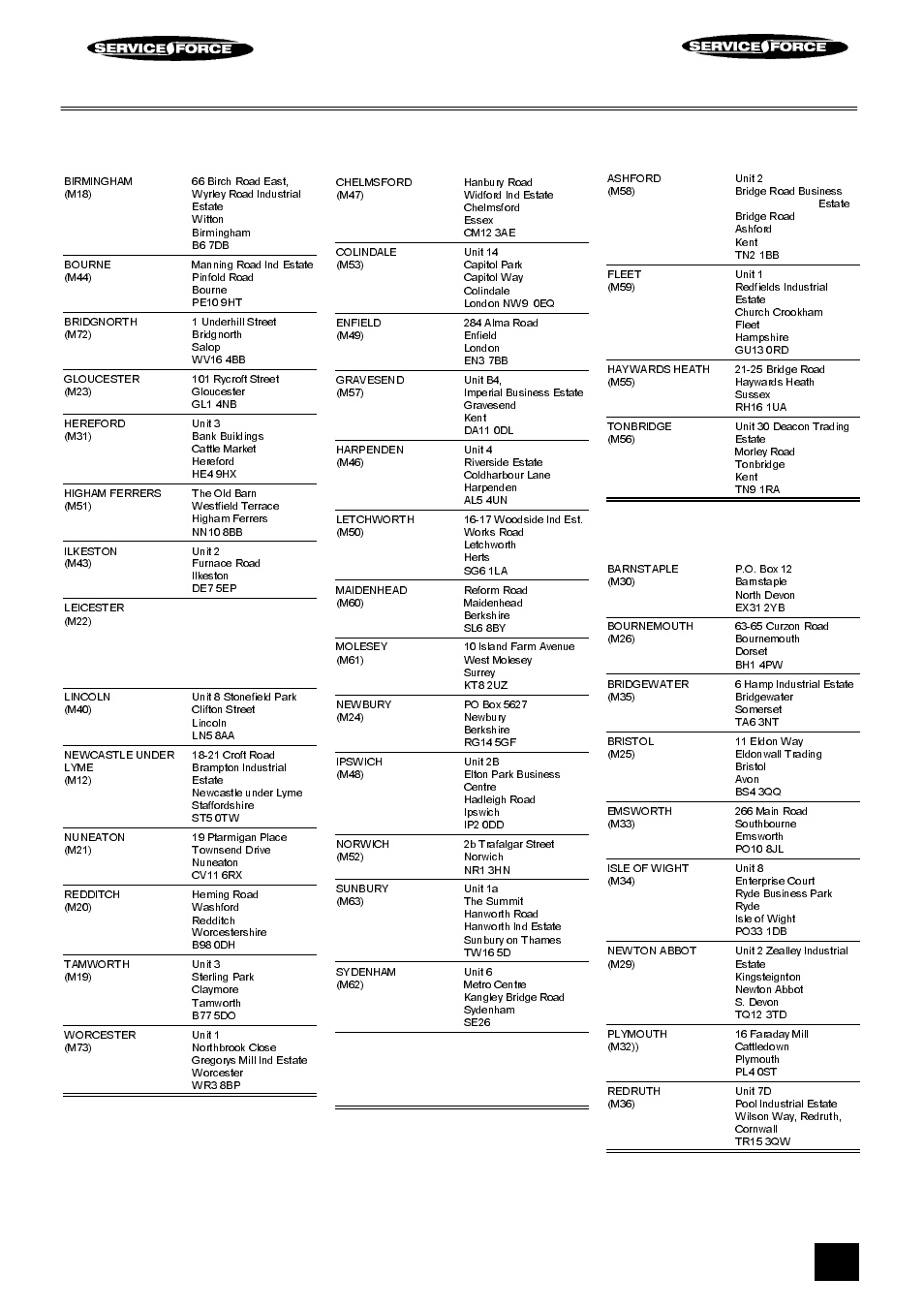 Tricity bendix service force, Midlands, London & east anglia | Th eastsousouth west south west | Tricity Bendix FD806W User Manual | Page 15 / 24