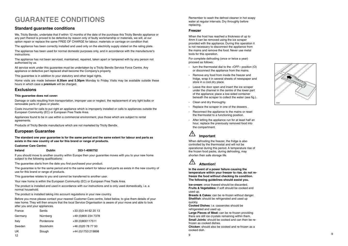Guarantee conditions | Tricity Bendix FD 855 W User Manual | Page 12 / 20