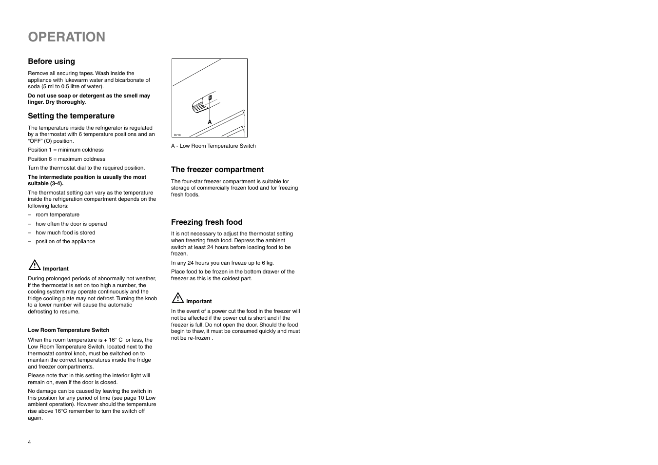 Operation | Tricity Bendix FD 855 W User Manual | Page 18 / 20