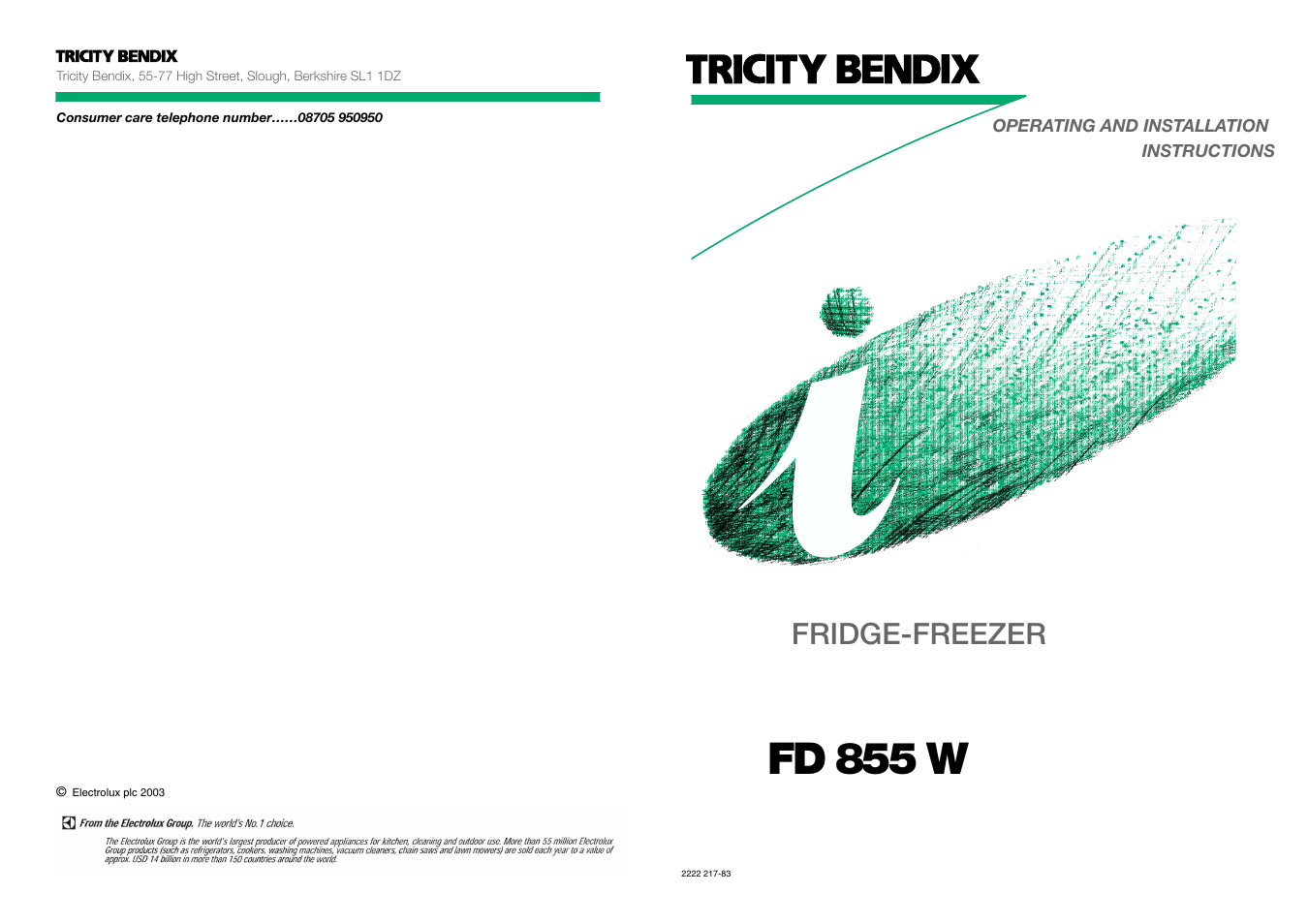 Fd 855 w, Fridge-freezer | Tricity Bendix FD 855 W User Manual | Page 20 / 20