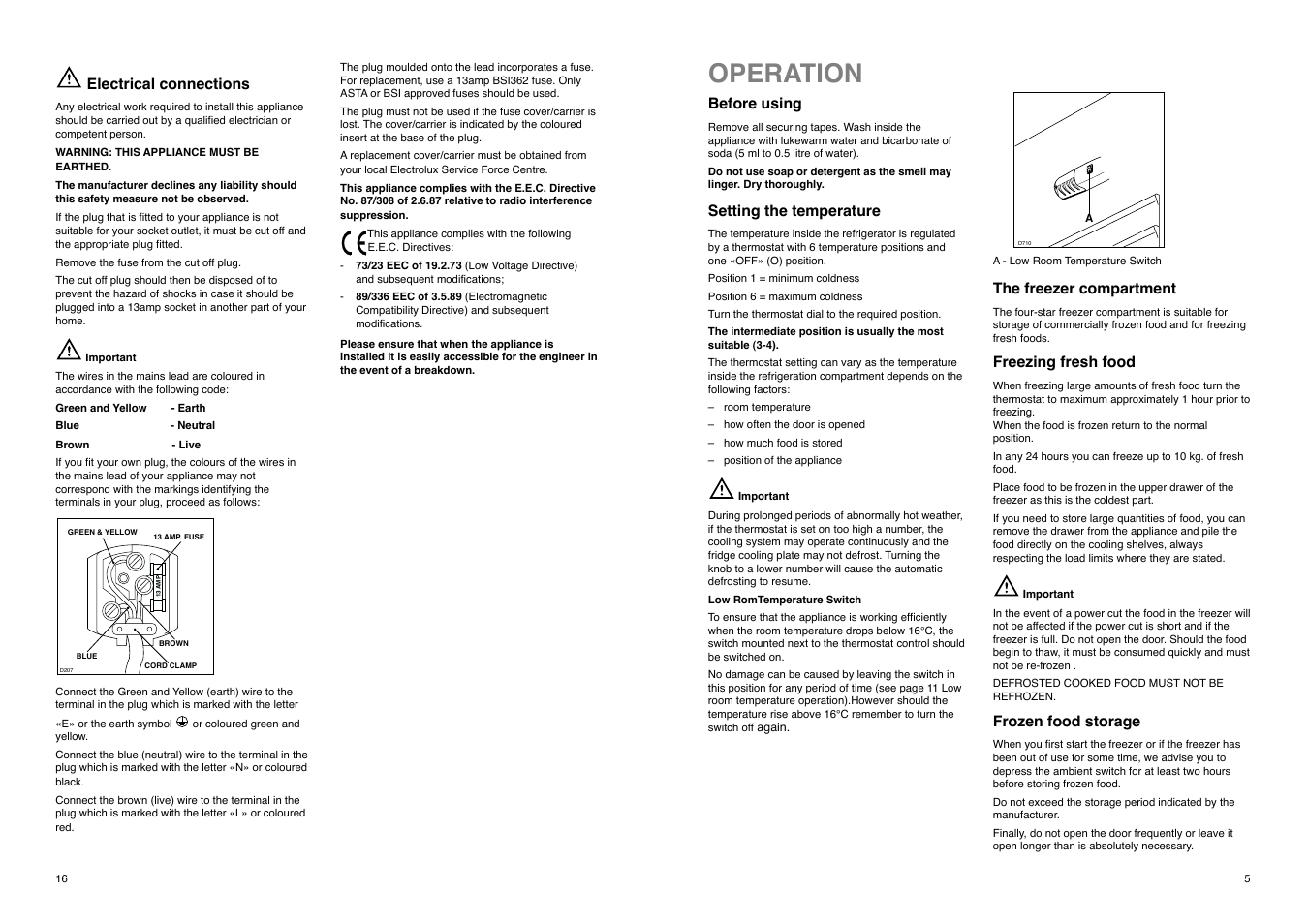 Operation | Tricity Bendix TB 114 FF User Manual | Page 16 / 20