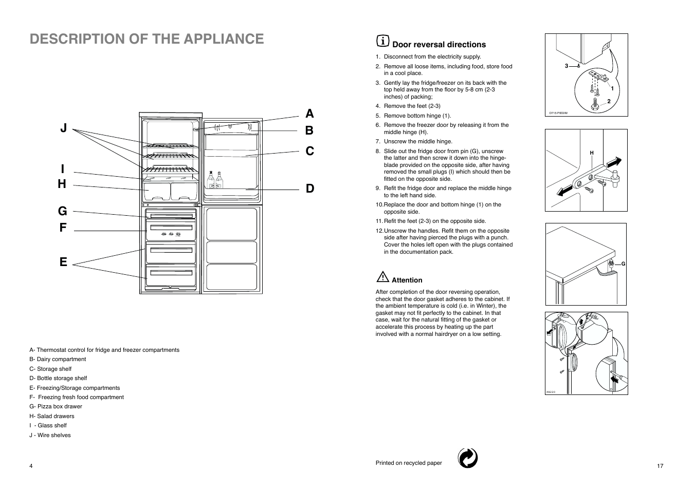 Description of the appliance | Tricity Bendix TB 114 FF User Manual | Page 17 / 20