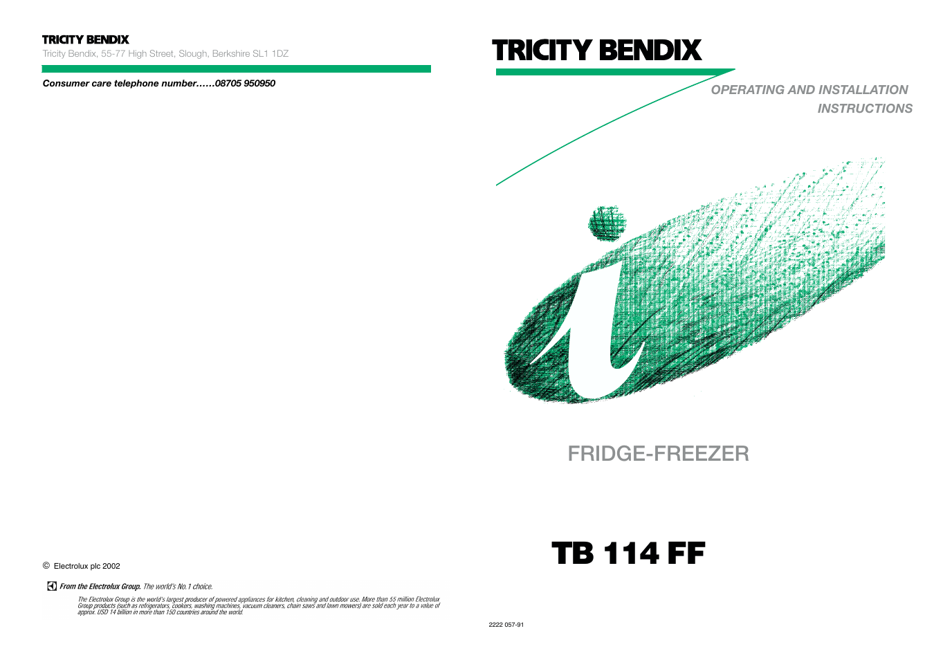Tb 114 ff, Fridge-freezer | Tricity Bendix TB 114 FF User Manual | Page 20 / 20