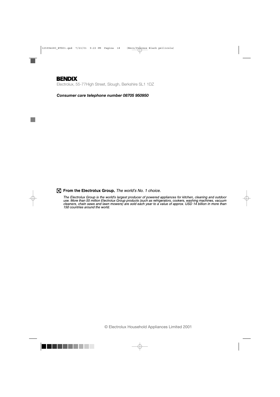 Tricity Bendix BTD 01 User Manual | Page 18 / 18