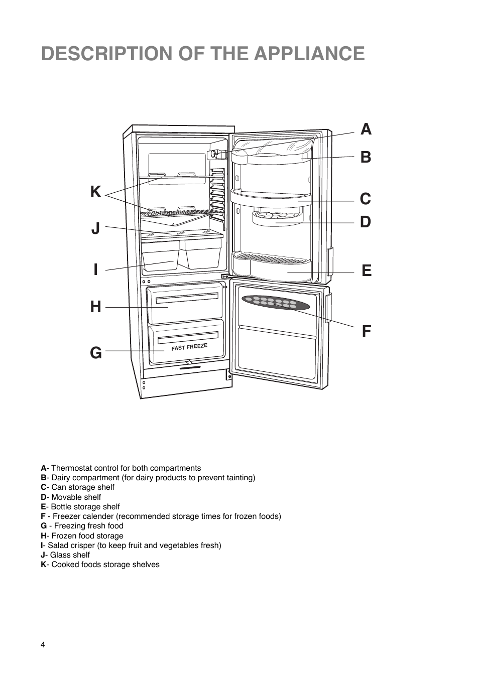 Description of the appliance | Tricity Bendix FD 852 User Manual | Page 4 / 20