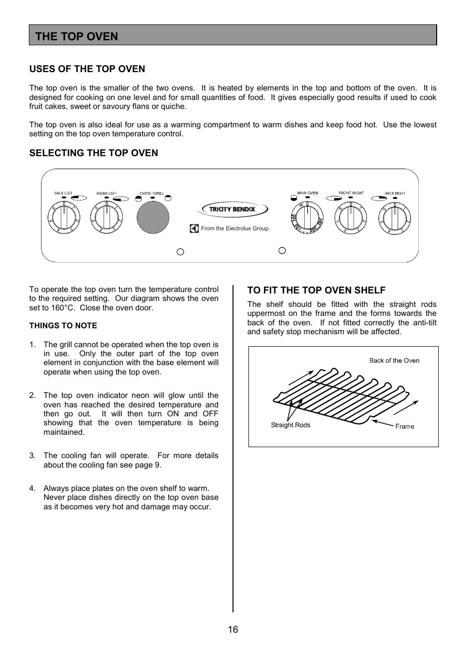 The top oven | Tricity Bendix SE550 User Manual | Page 16 / 32