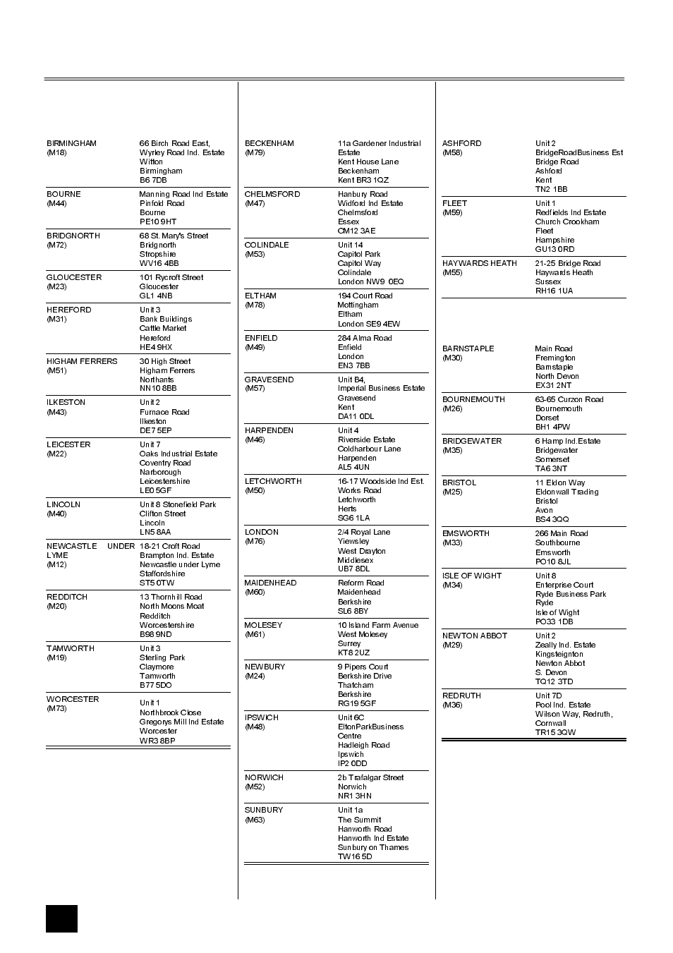 Tricity bendix service force, Midlands, London & east anglia | South east, South west | Tricity Bendix SI 055 User Manual | Page 26 / 28