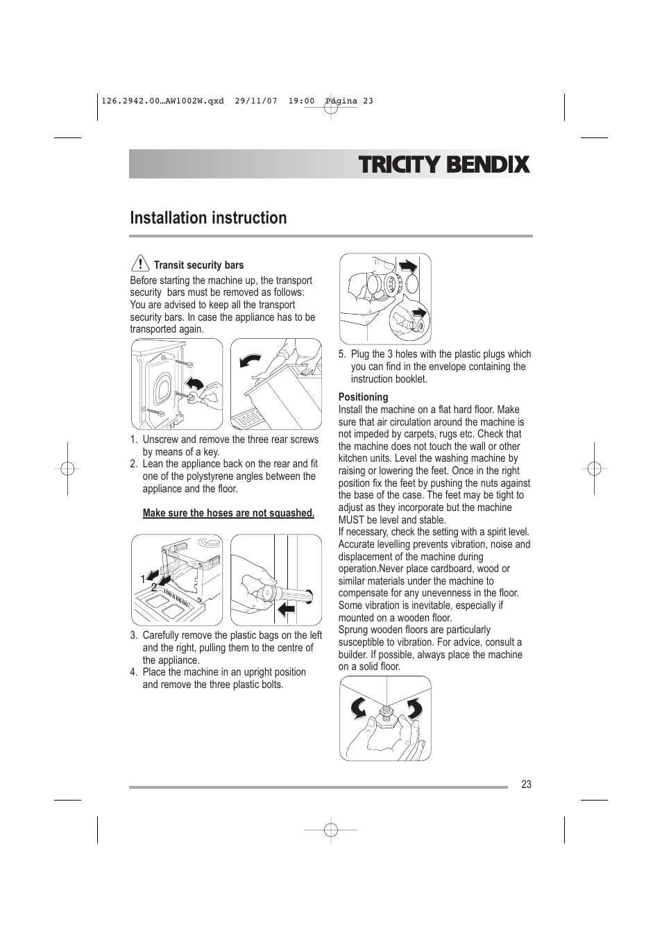 Installation instruction | Tricity Bendix AW1002 W User Manual | Page 23 / 32