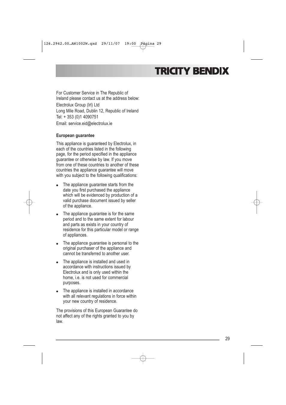 Tricity Bendix AW1002 W User Manual | Page 29 / 32