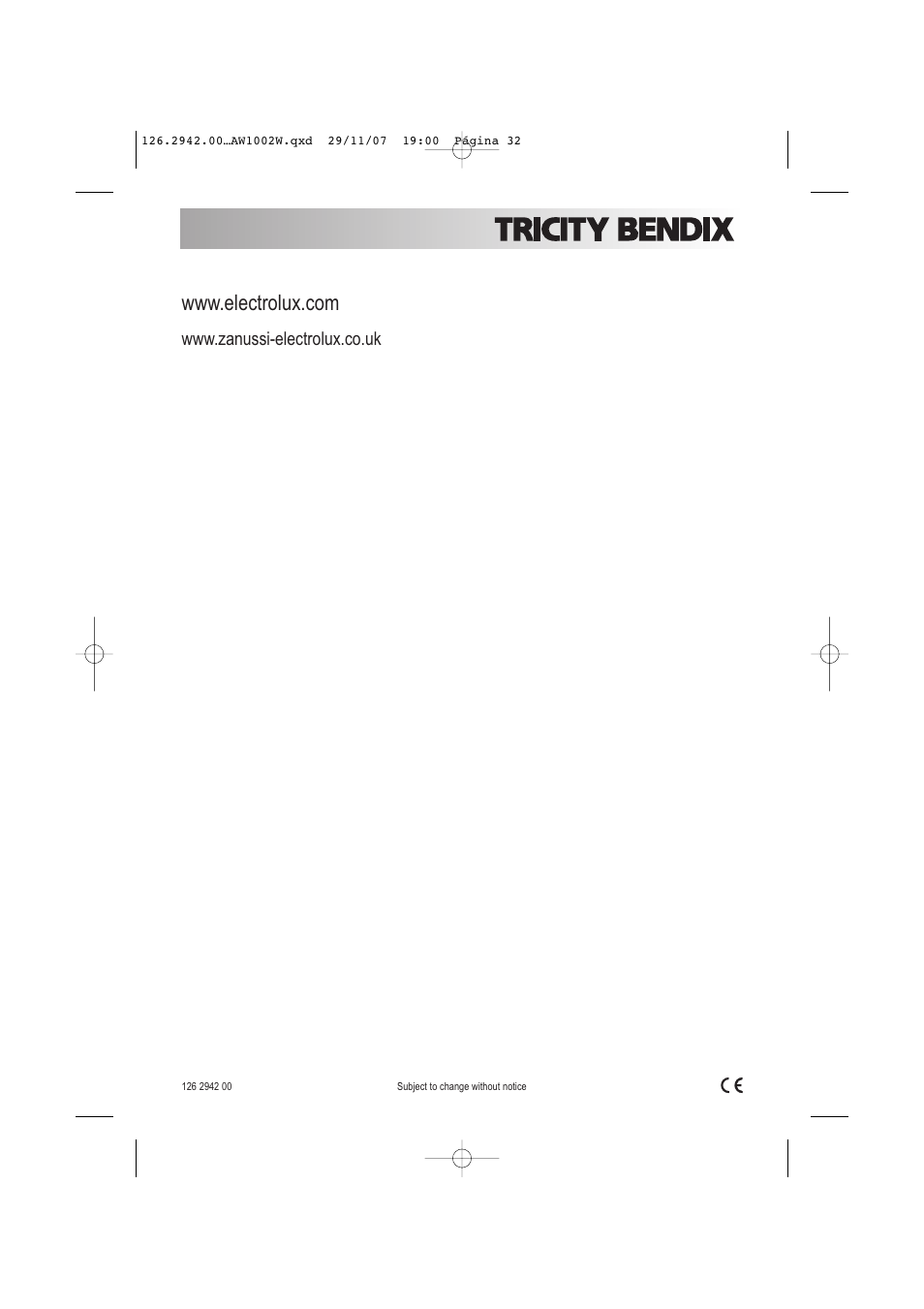 Tricity Bendix AW1002 W User Manual | Page 32 / 32