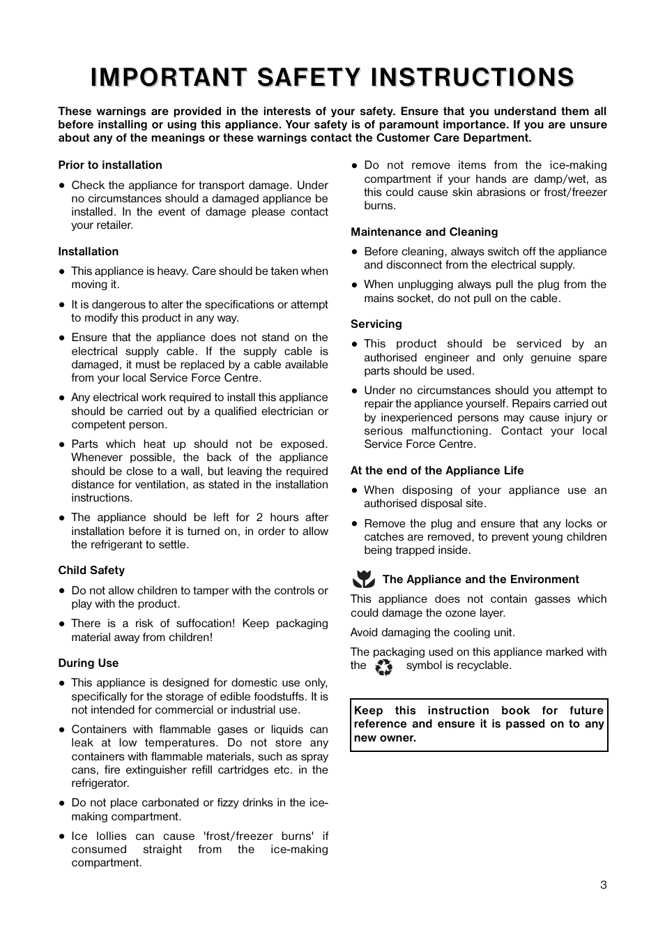 Impor | Tricity Bendix TB 25 TR User Manual | Page 3 / 16