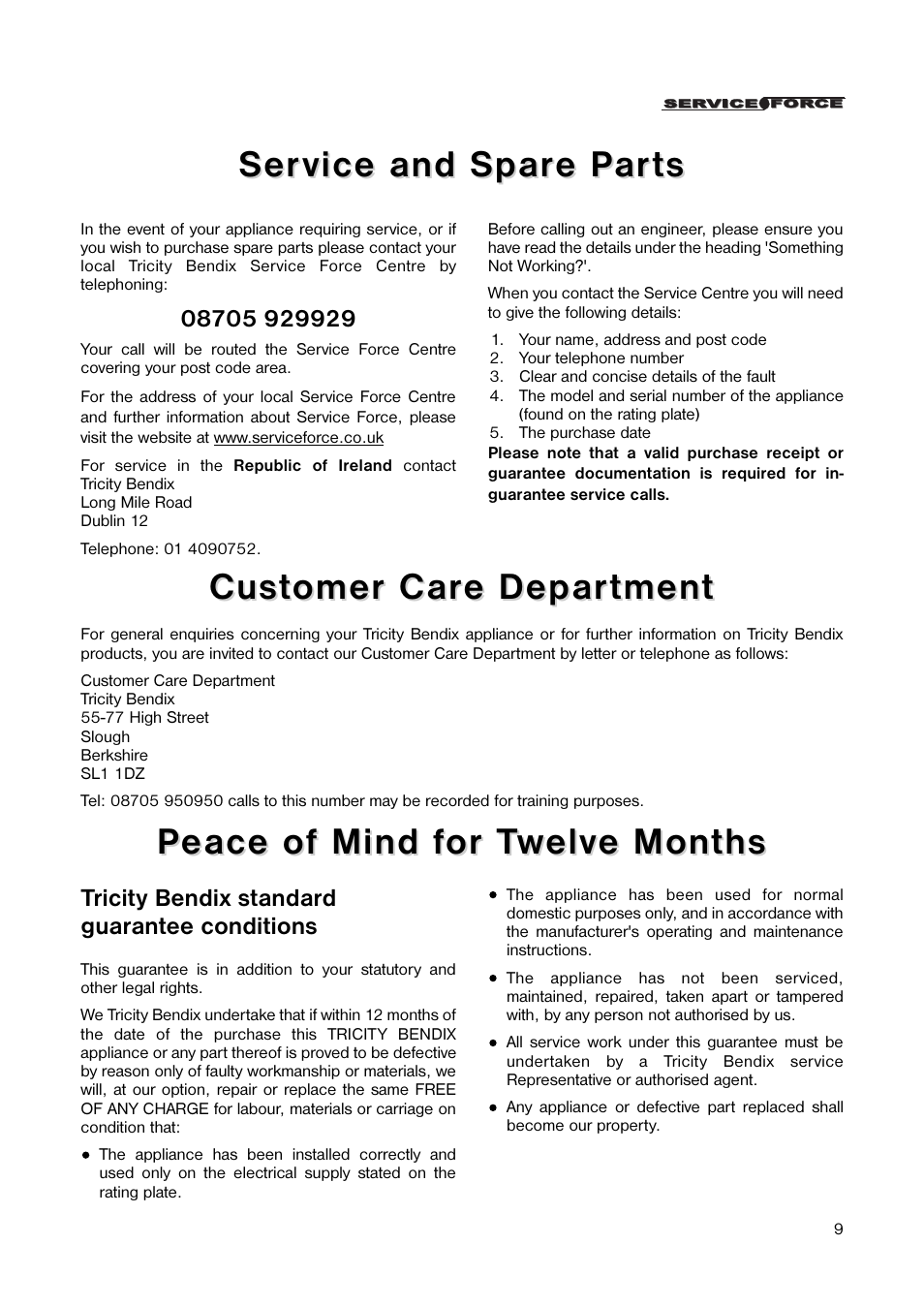 Tricity Bendix TB 25 TR User Manual | Page 9 / 16