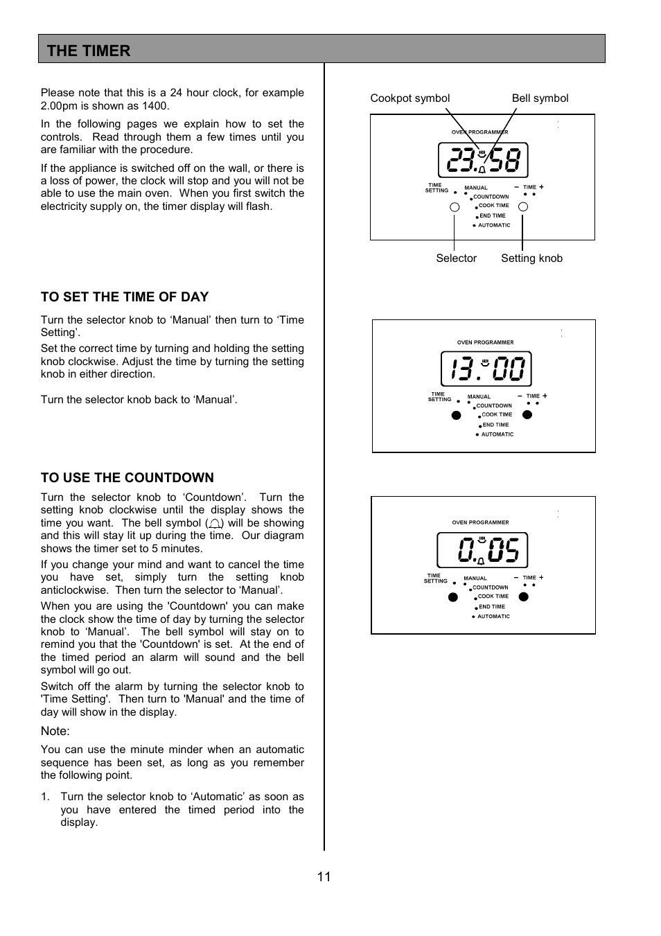 The timer | Tricity Bendix CSIE452 User Manual | Page 11 / 32