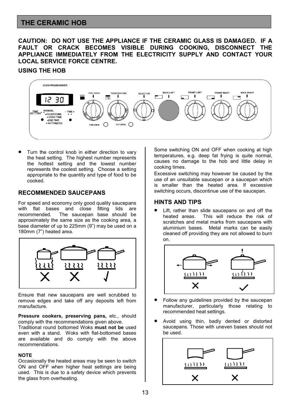 The ceramic hob | Tricity Bendix CSIE452 User Manual | Page 13 / 32