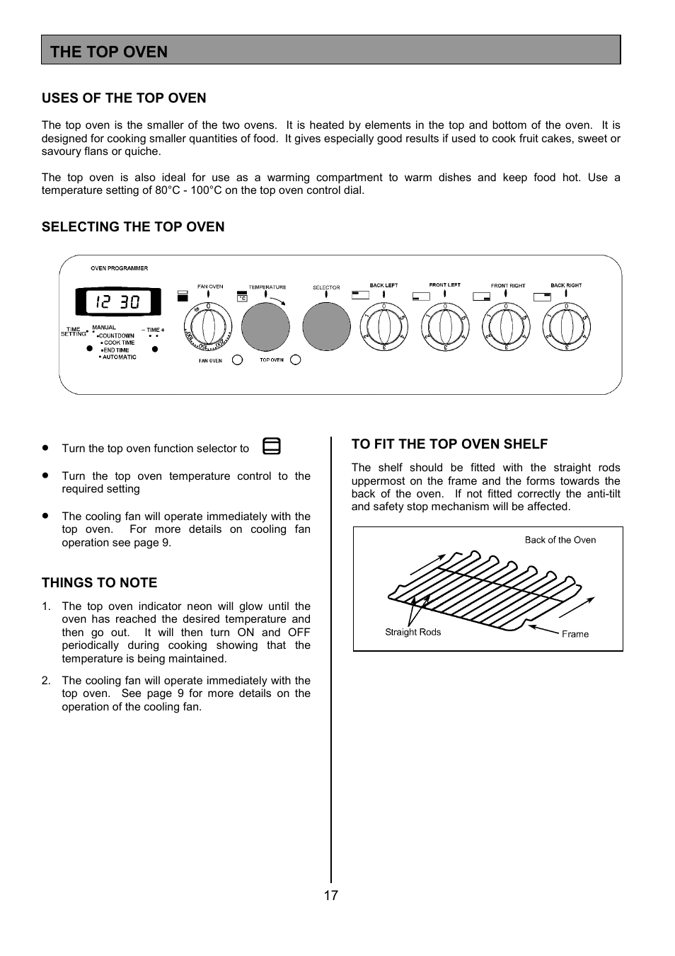 The top oven | Tricity Bendix CSIE452 User Manual | Page 17 / 32