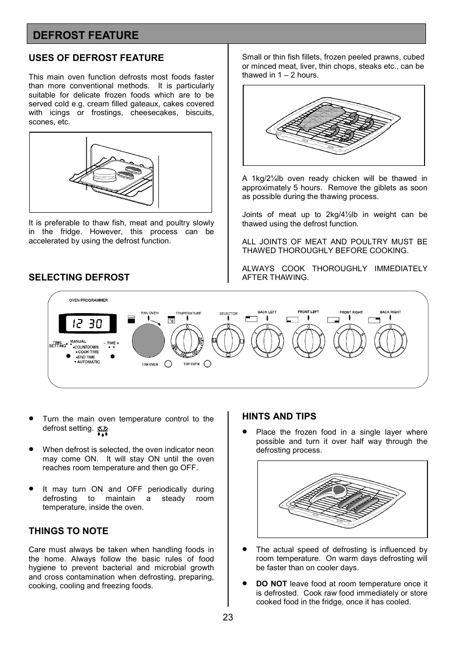 Defrost feature | Tricity Bendix CSIE452 User Manual | Page 23 / 32