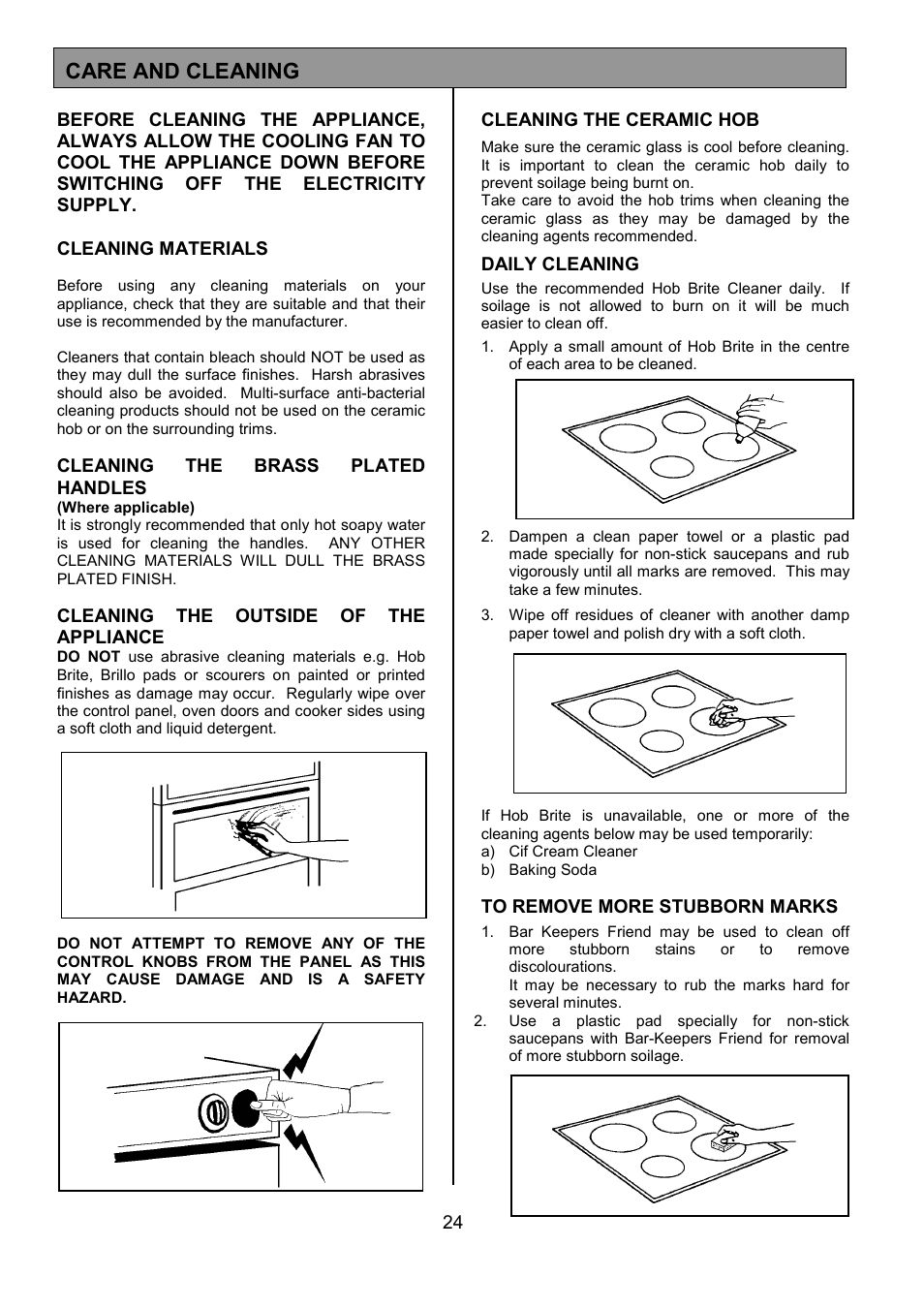 Care and cleaning | Tricity Bendix CSIE452 User Manual | Page 24 / 32