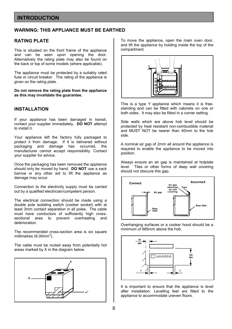 Introduction, Installation | Tricity Bendix CSIE452 User Manual | Page 8 / 32