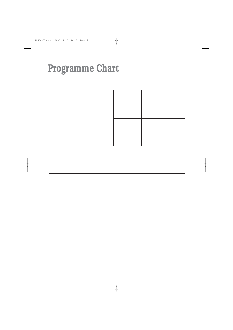 Programme chart | Tricity Bendix TM 320 W User Manual | Page 6 / 16