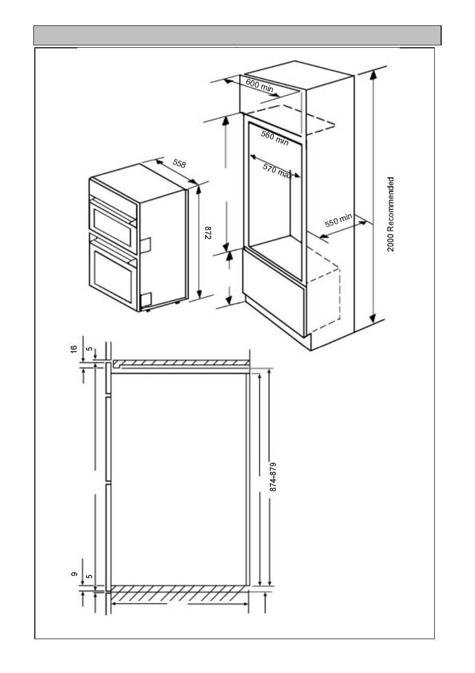 Recommended cabinet dimensions (in millimetres) | Tricity Bendix TBD913 User Manual | Page 8 / 36