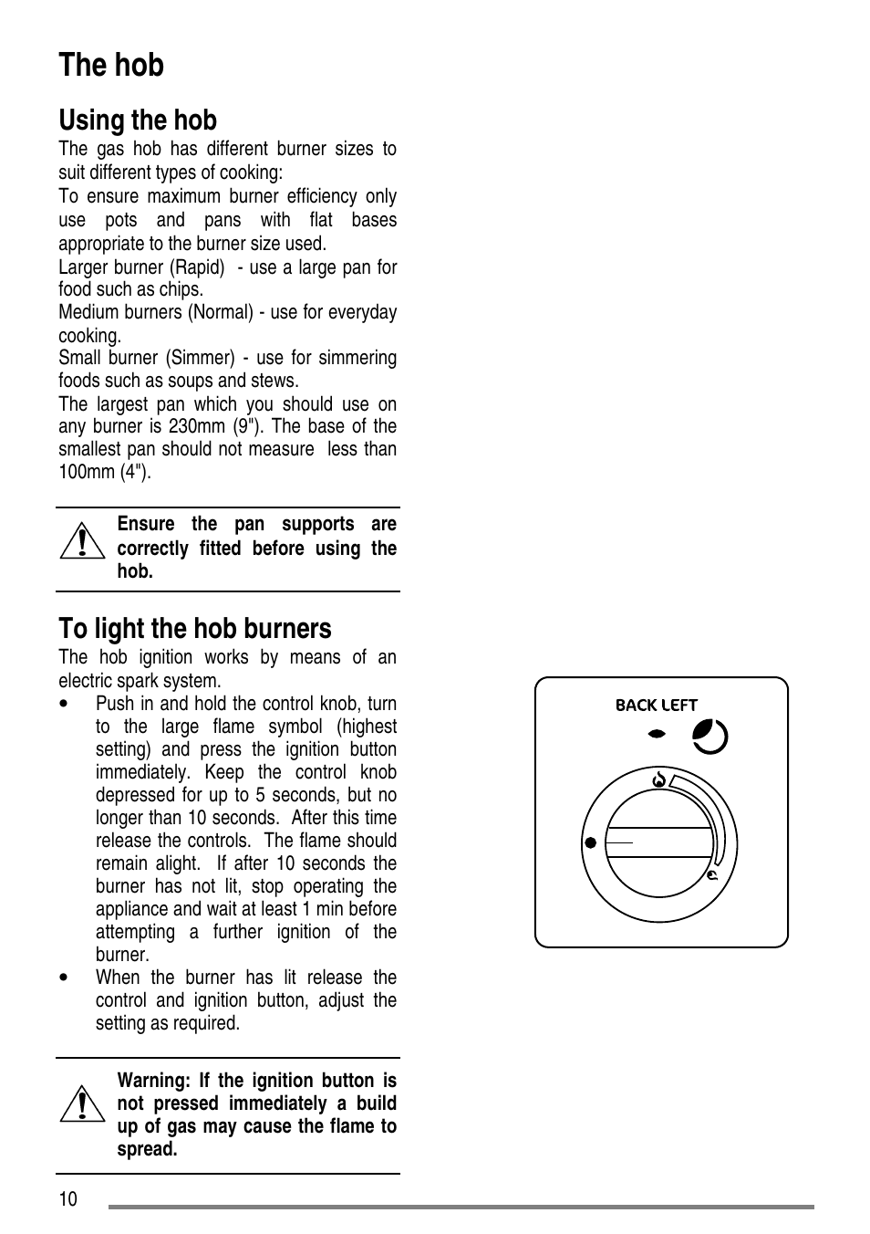 The hob, Using the hob | Tricity Bendix SG552D User Manual | Page 10 / 36