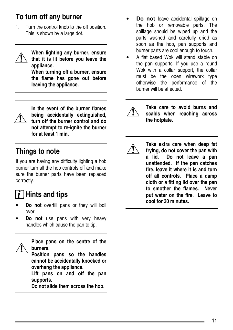 Hints and tips | Tricity Bendix SG552D User Manual | Page 11 / 36