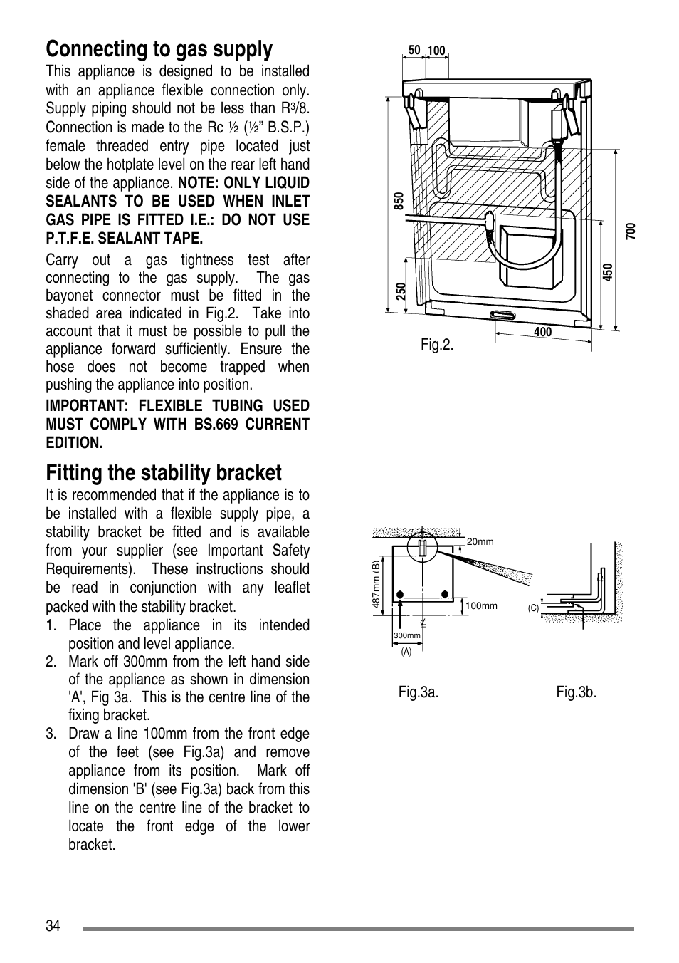 Connecting to gas supply, Fitting the stability bracket | Tricity Bendix SG552D User Manual | Page 34 / 36
