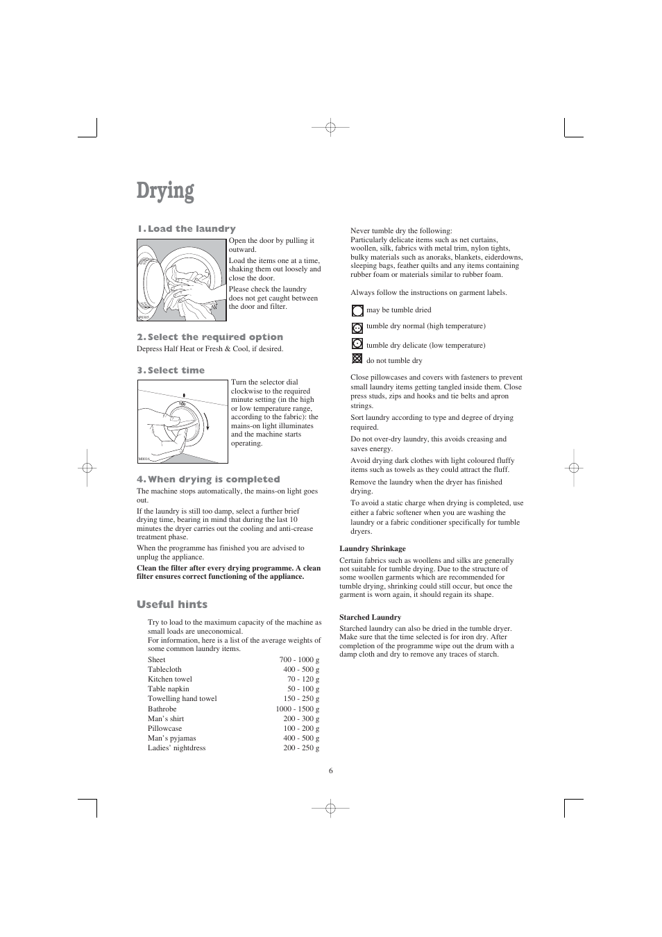 Drying, Useful hints | Tricity Bendix TM 220 W User Manual | Page 6 / 12