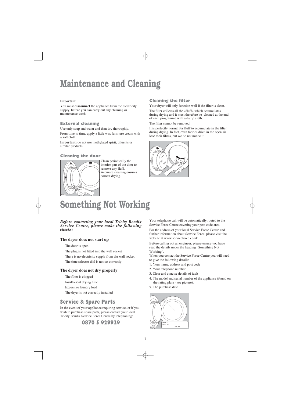 Maintenance and cleaning something not working, Service & spare parts | Tricity Bendix TM 220 W User Manual | Page 7 / 12