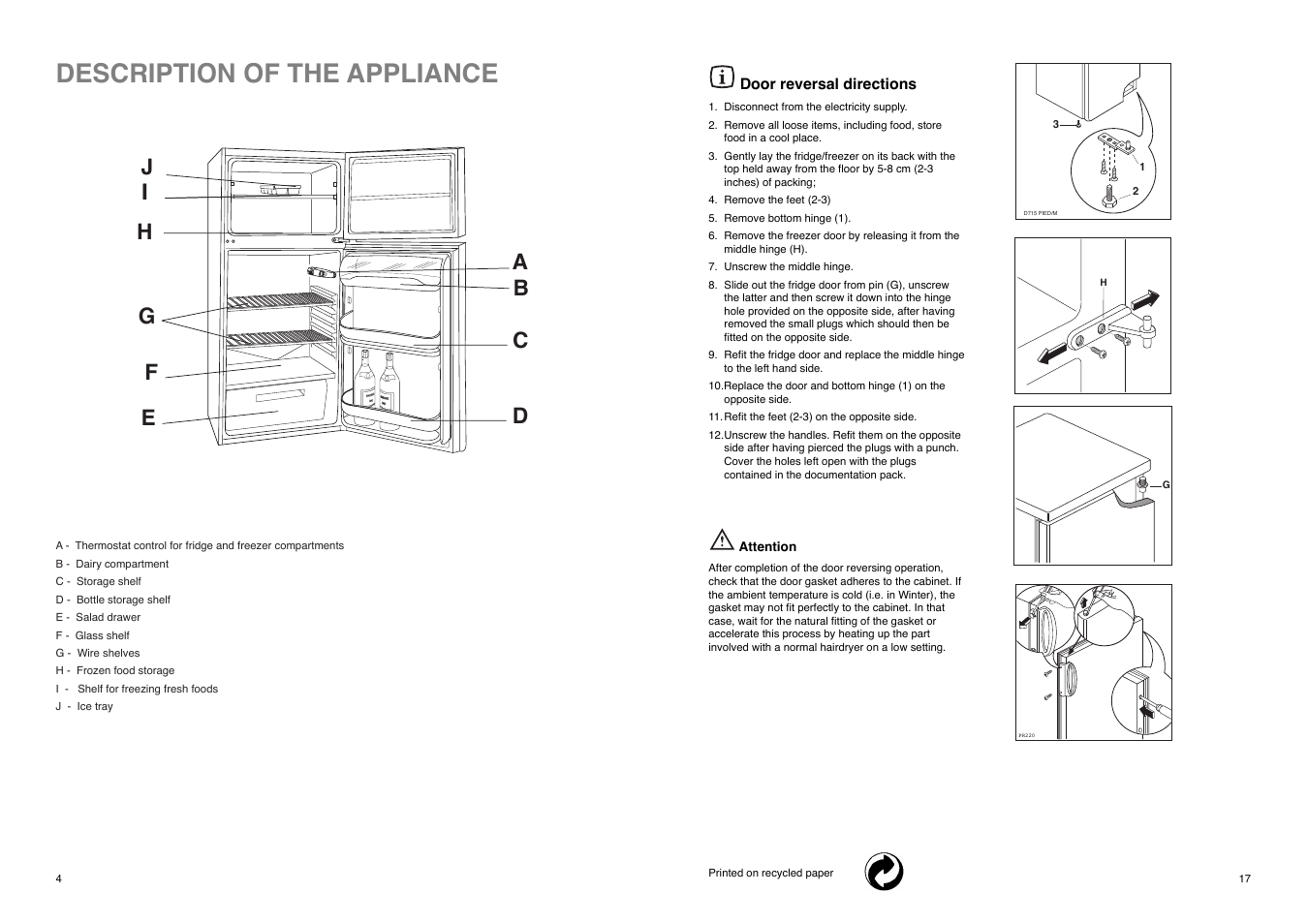 Description of the appliance | Tricity Bendix TB 180 TF User Manual | Page 17 / 20