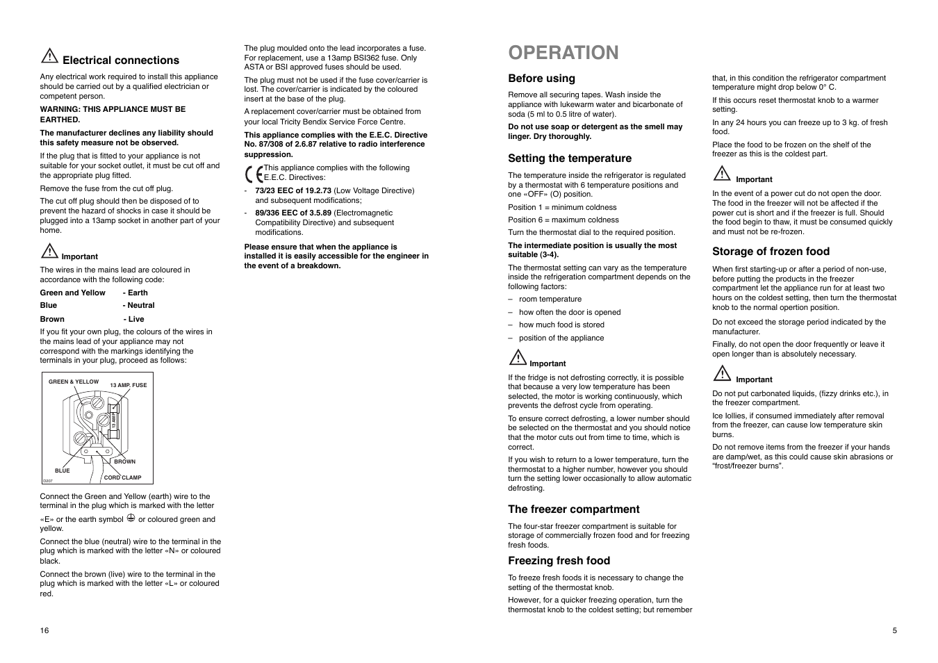 Operation | Tricity Bendix TB 180 TF User Manual | Page 5 / 20