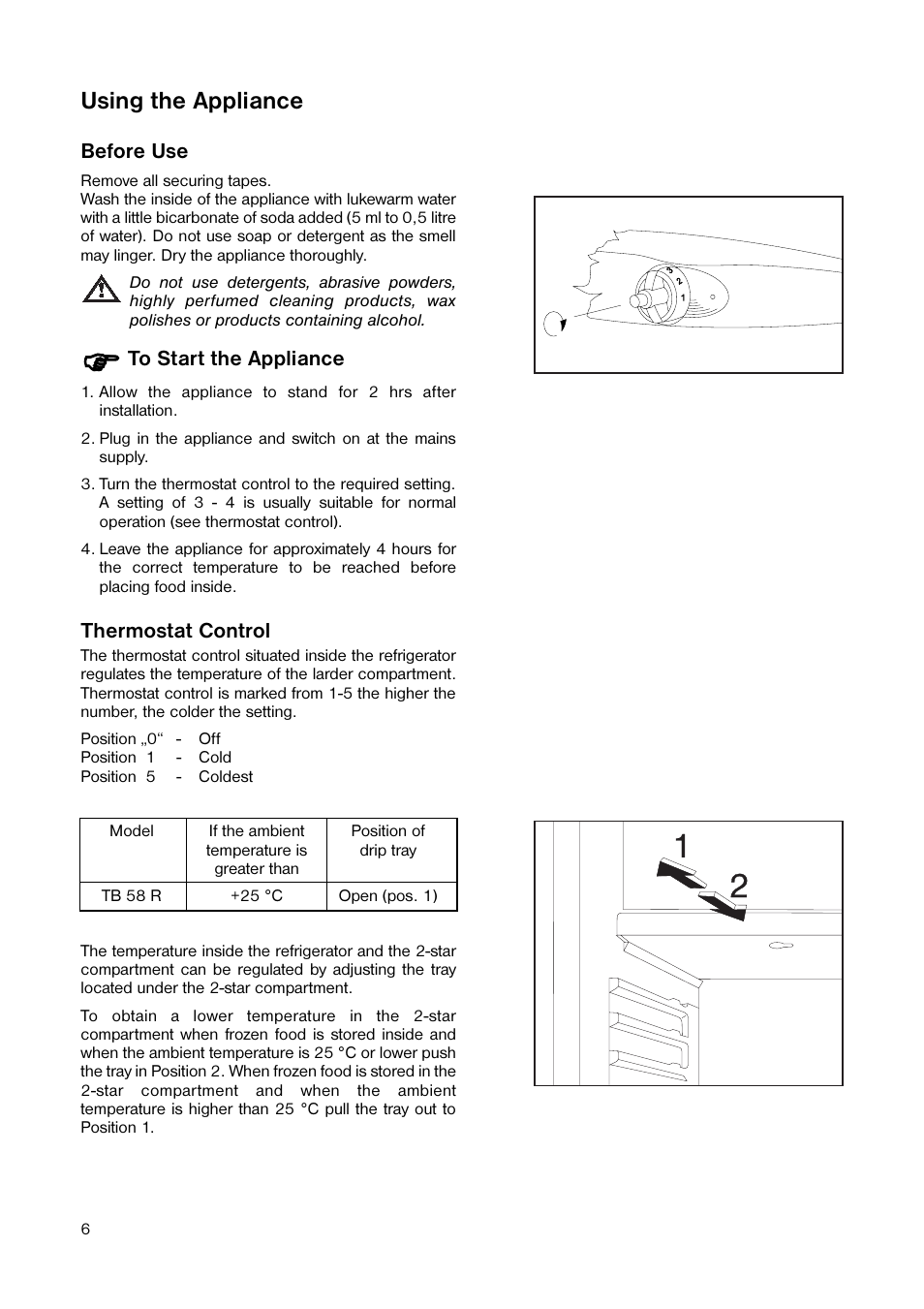 Using the appliance | Tricity Bendix TB 58 R User Manual | Page 6 / 20