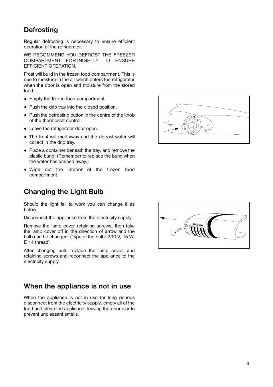 Defrosting | Tricity Bendix TB 58 R User Manual | Page 9 / 20