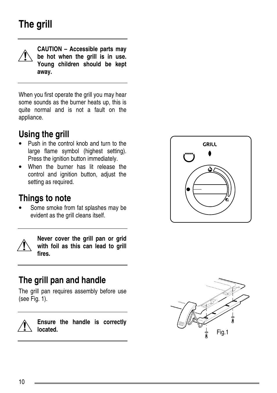 The grill, Using the grill, The grill pan and handle | Tricity Bendix L55M2 User Manual | Page 10 / 36