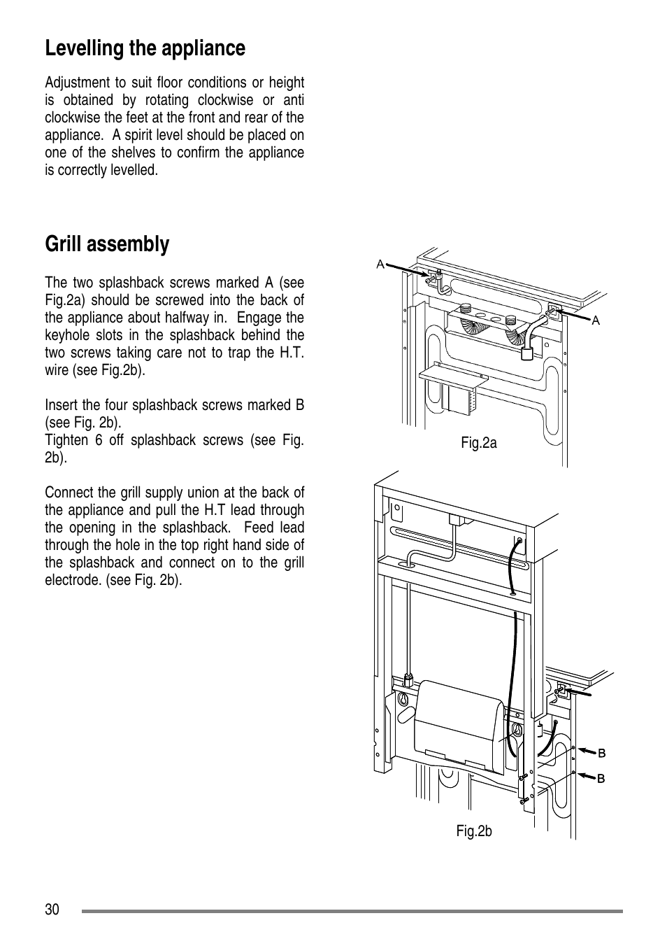 Levelling the appliance, Grill assembly | Tricity Bendix L55M2 User Manual | Page 30 / 36
