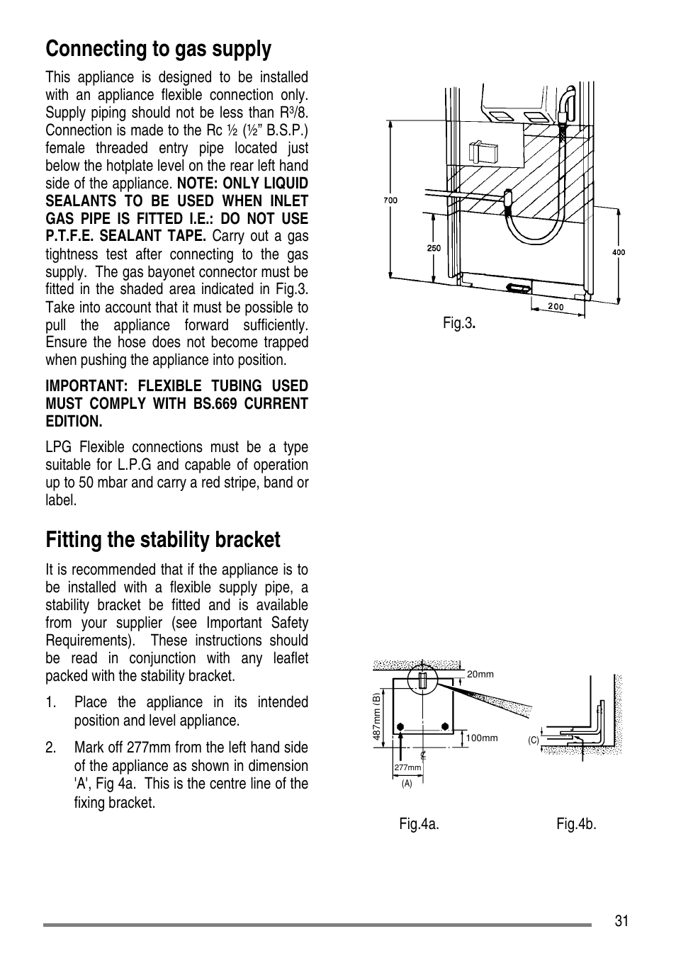Connecting to gas supply, Fitting the stability bracket | Tricity Bendix L55M2 User Manual | Page 31 / 36