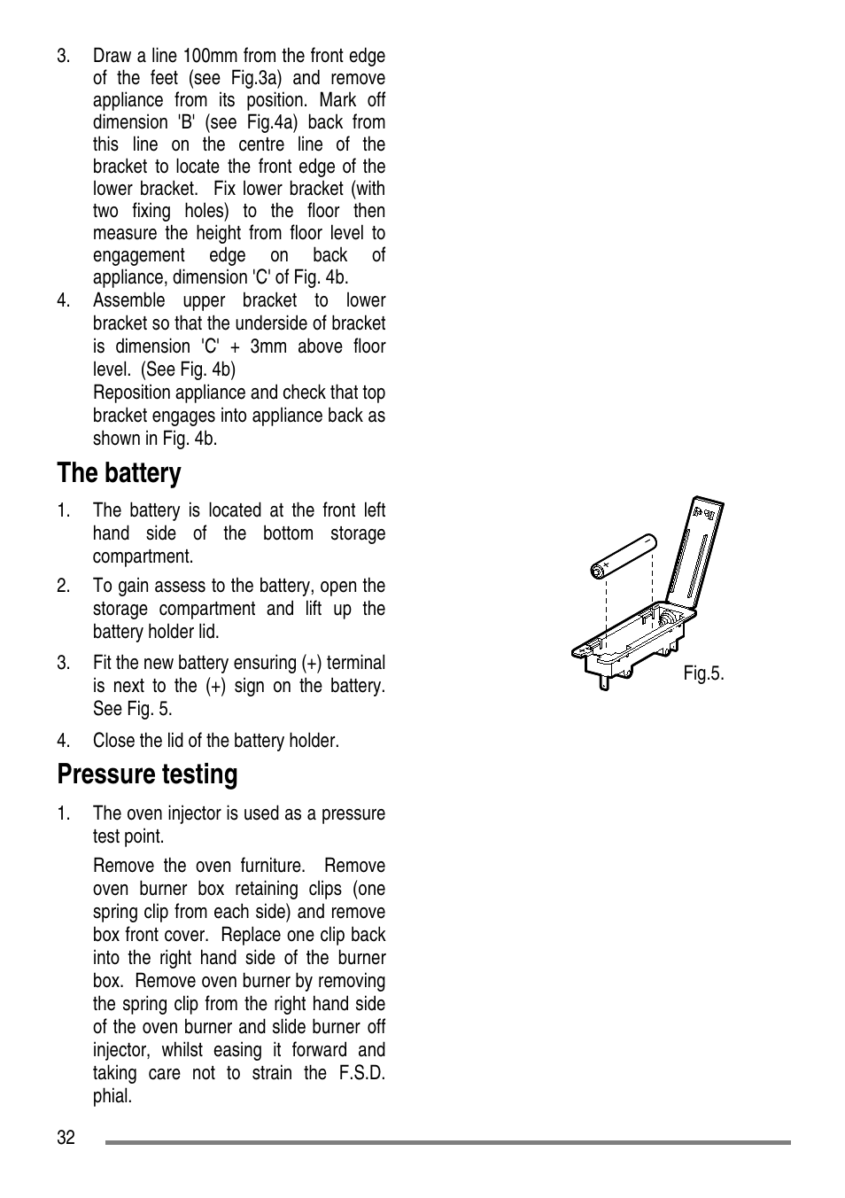 The battery, Pressure testing | Tricity Bendix L55M2 User Manual | Page 32 / 36
