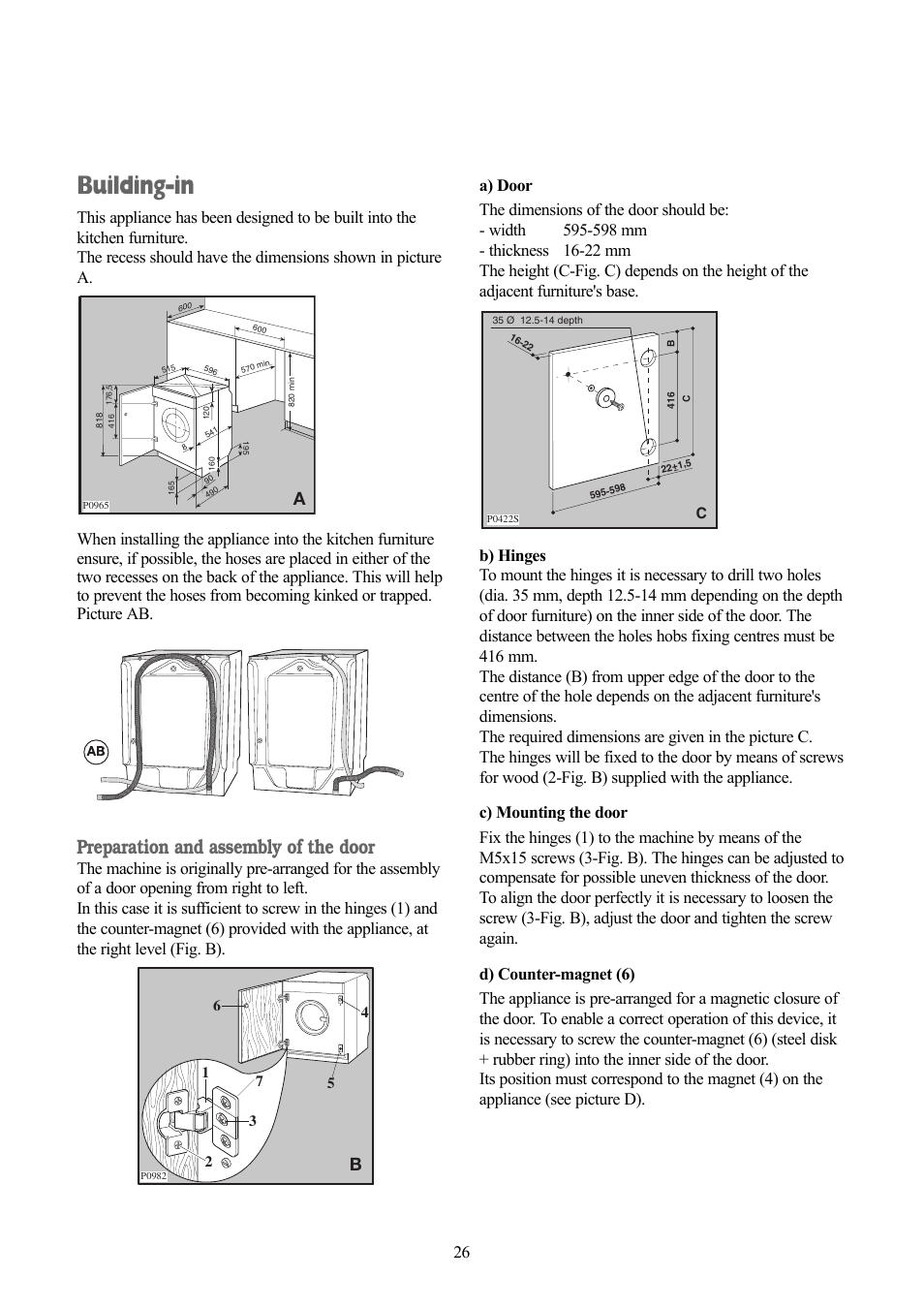 Building-in, Preparation and assembly of the door | Tricity Bendix TBWM 1110 User Manual | Page 26 / 28