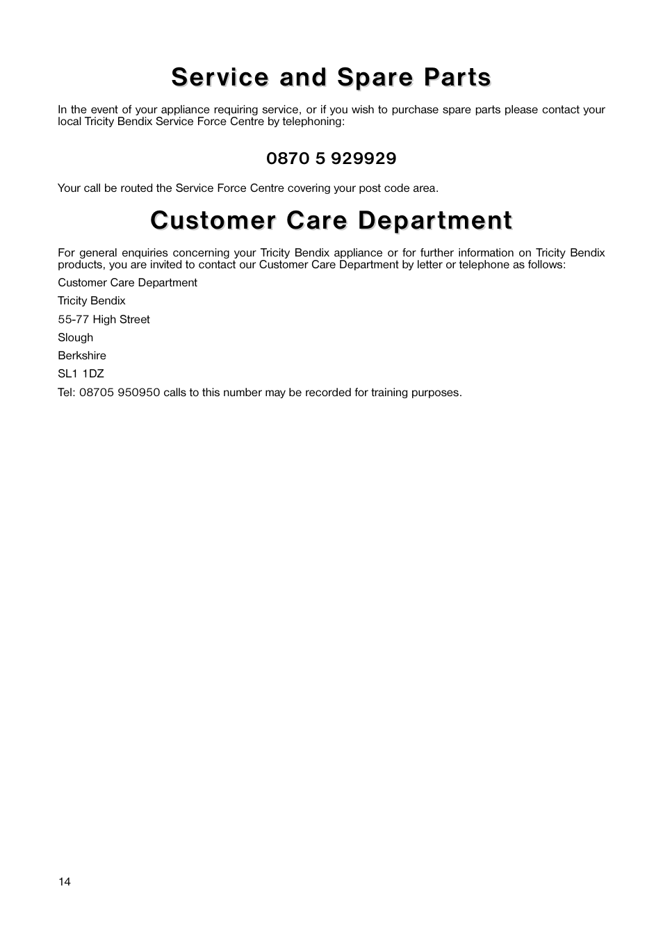 Tricity Bendix TB 100 FF User Manual | Page 14 / 24