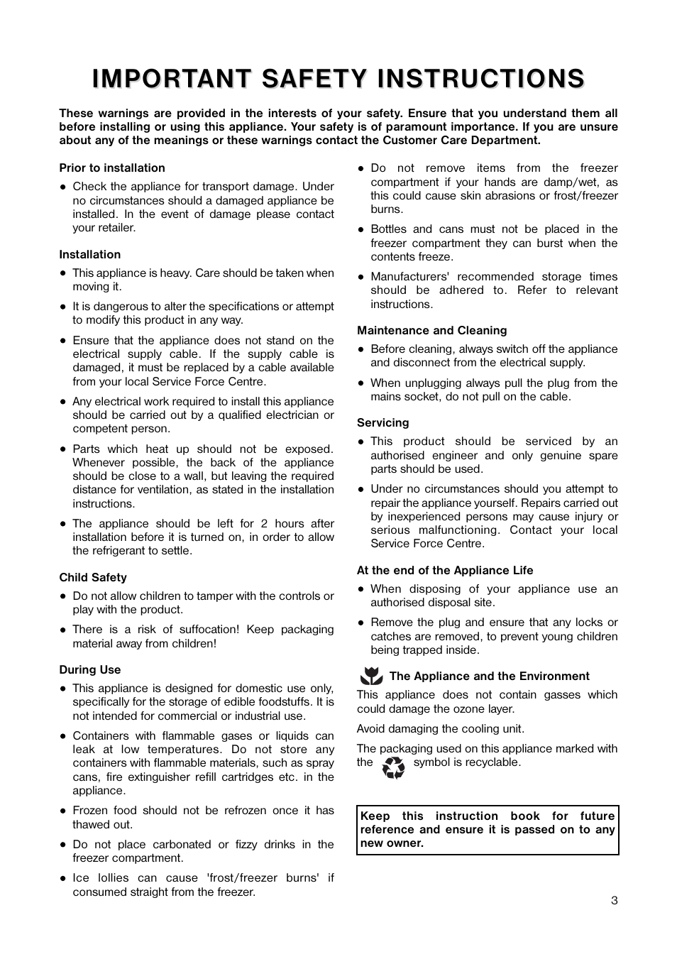 Impor | Tricity Bendix TB 100 FF User Manual | Page 3 / 24