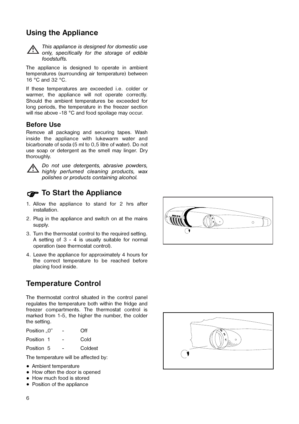 Using the appliance, Temperature control | Tricity Bendix TB 100 FF User Manual | Page 6 / 24