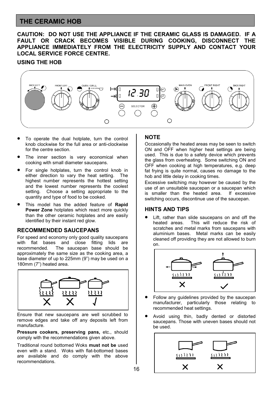 The ceramic hob | Tricity Bendix SIE555 User Manual | Page 16 / 36