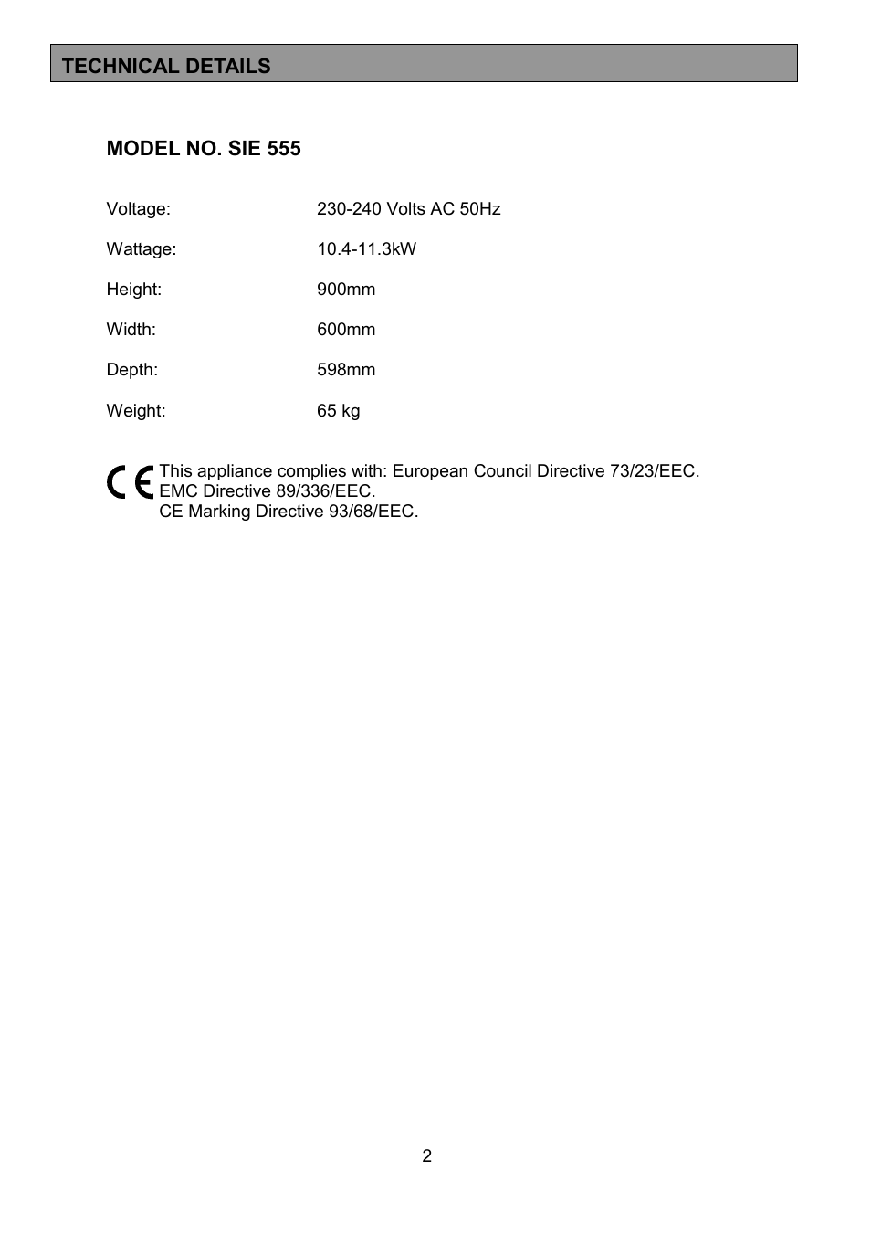 Tricity Bendix SIE555 User Manual | Page 2 / 36