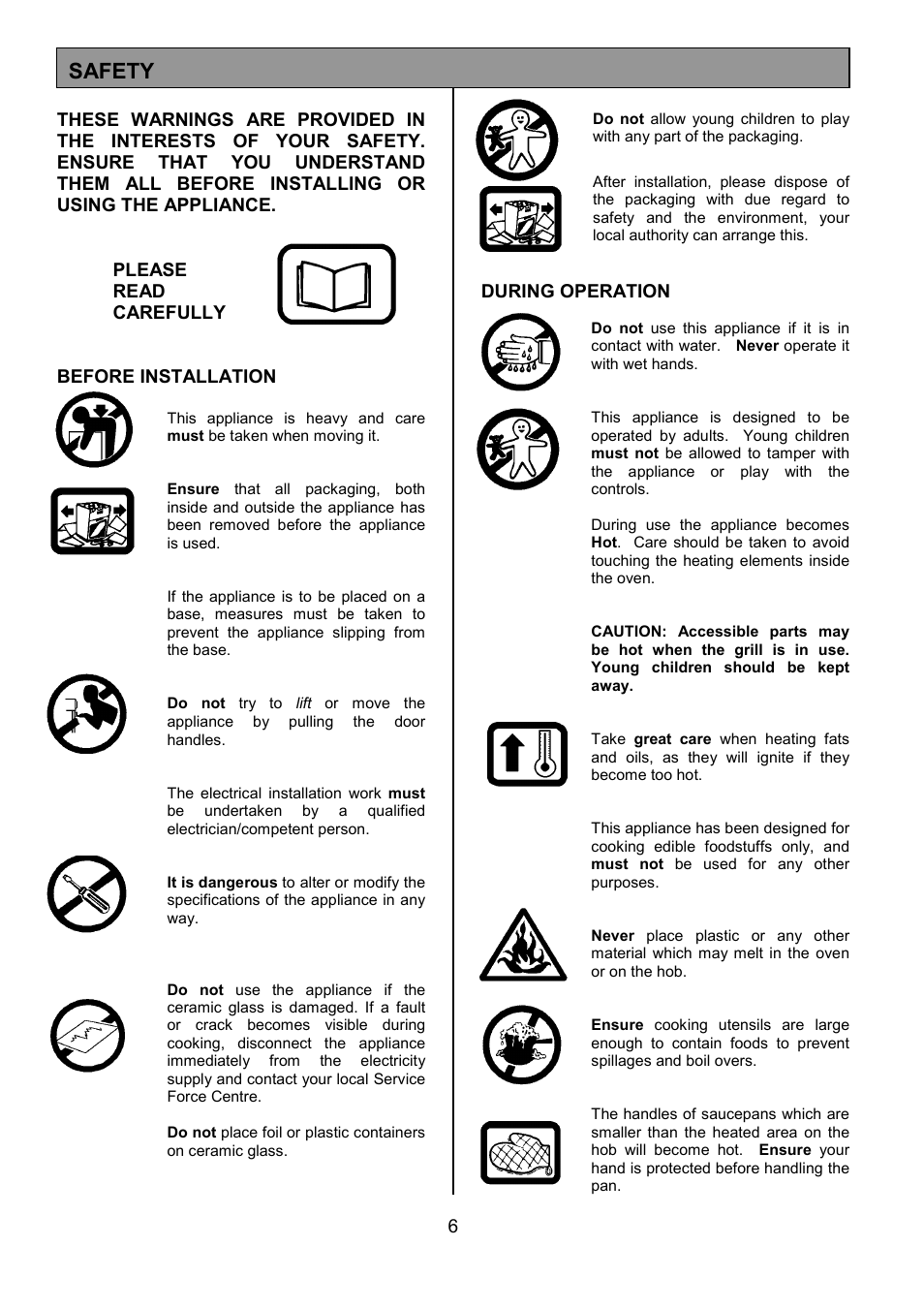 Safety | Tricity Bendix SIE555 User Manual | Page 6 / 36