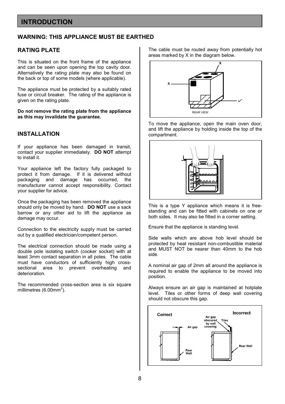 Introduction, Installation | Tricity Bendix SIE555 User Manual | Page 8 / 36