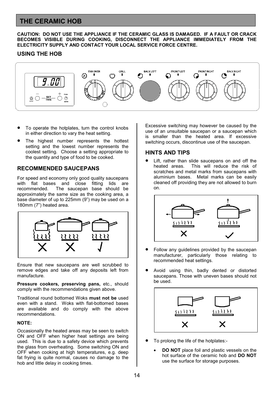 The ceramic hob | Tricity Bendix SE326 User Manual | Page 14 / 32