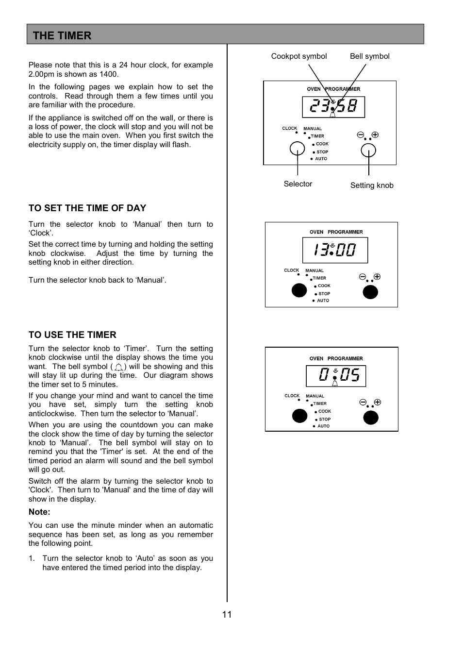 The timer | Tricity Bendix SB463 User Manual | Page 11 / 32