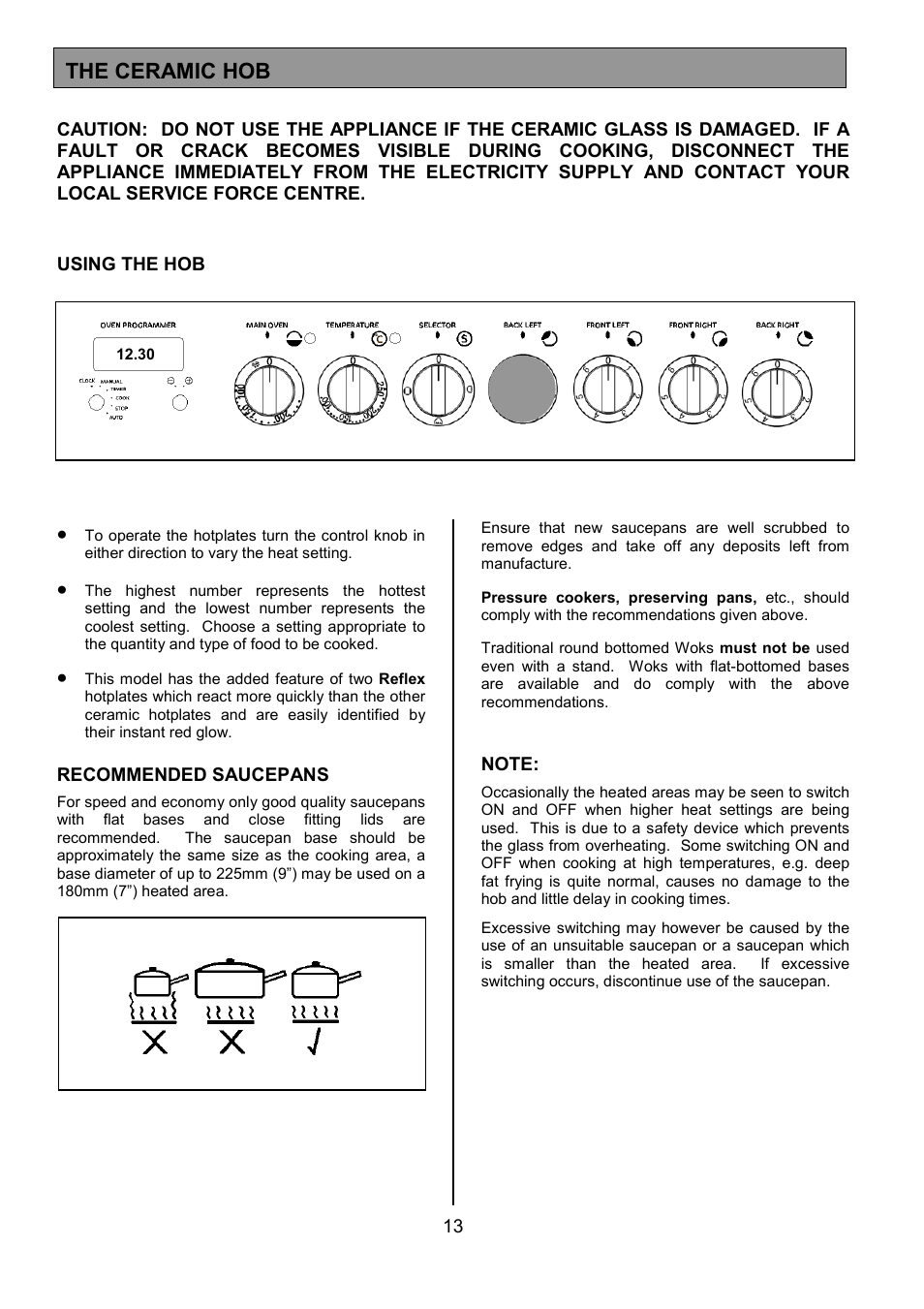 The ceramic hob | Tricity Bendix SB463 User Manual | Page 13 / 32