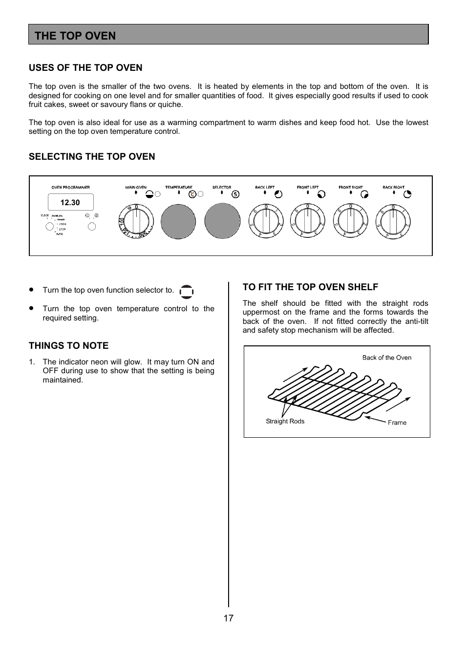 The top oven | Tricity Bendix SB463 User Manual | Page 17 / 32
