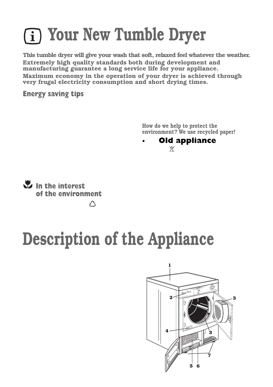 Description of the appliance, Your new tumble dryer, Old appliance | Energy saving tips | Tricity Bendix TM 321 W User Manual | Page 5 / 18